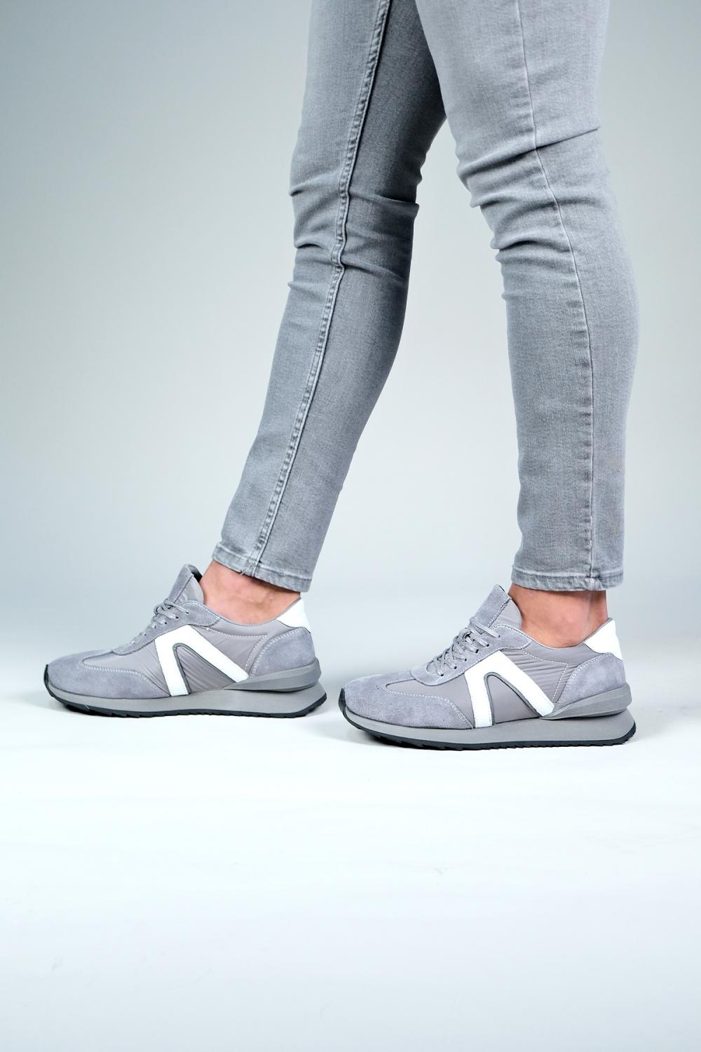  Carfier 2470 TOR Gri Hakiki Deri Erkek Sneaker Ayakkabı