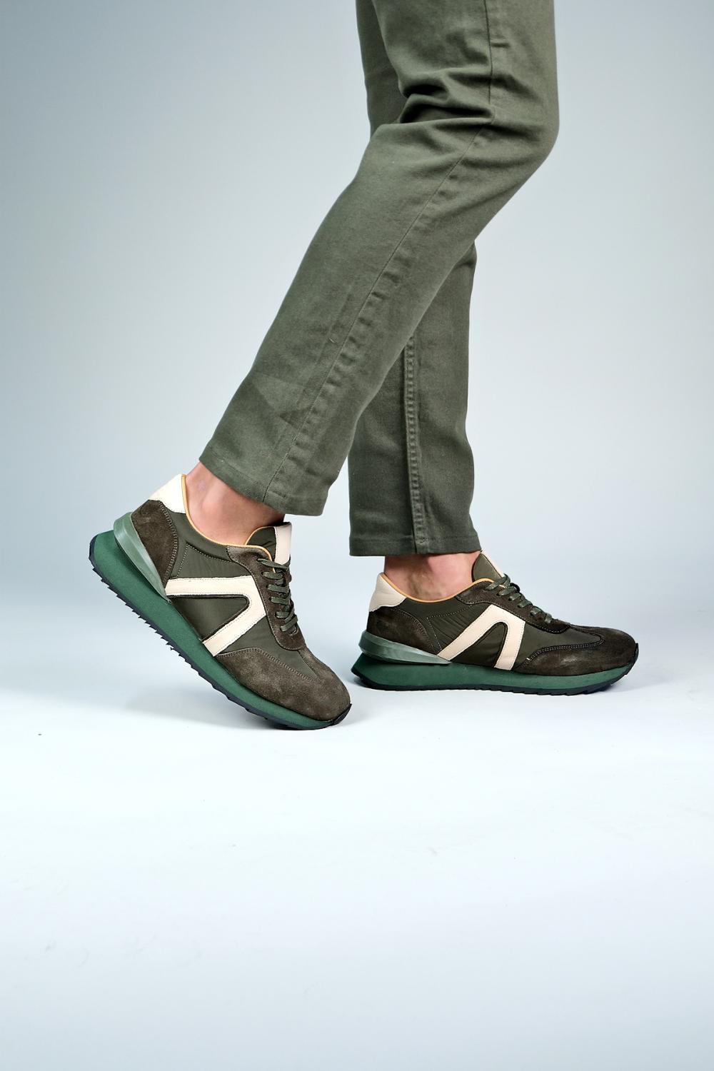  Carfier 2470 TOR Haki Hakiki Deri Erkek Sneaker Ayakkabı
