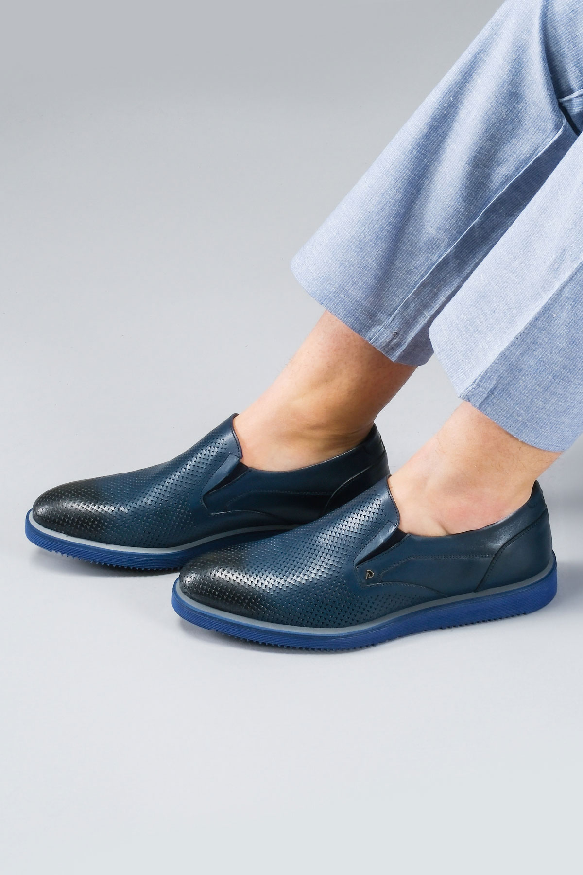 Carfier 1945 001 Lacivert Hakiki Deri Erkek Smart Casual Ayakkabı