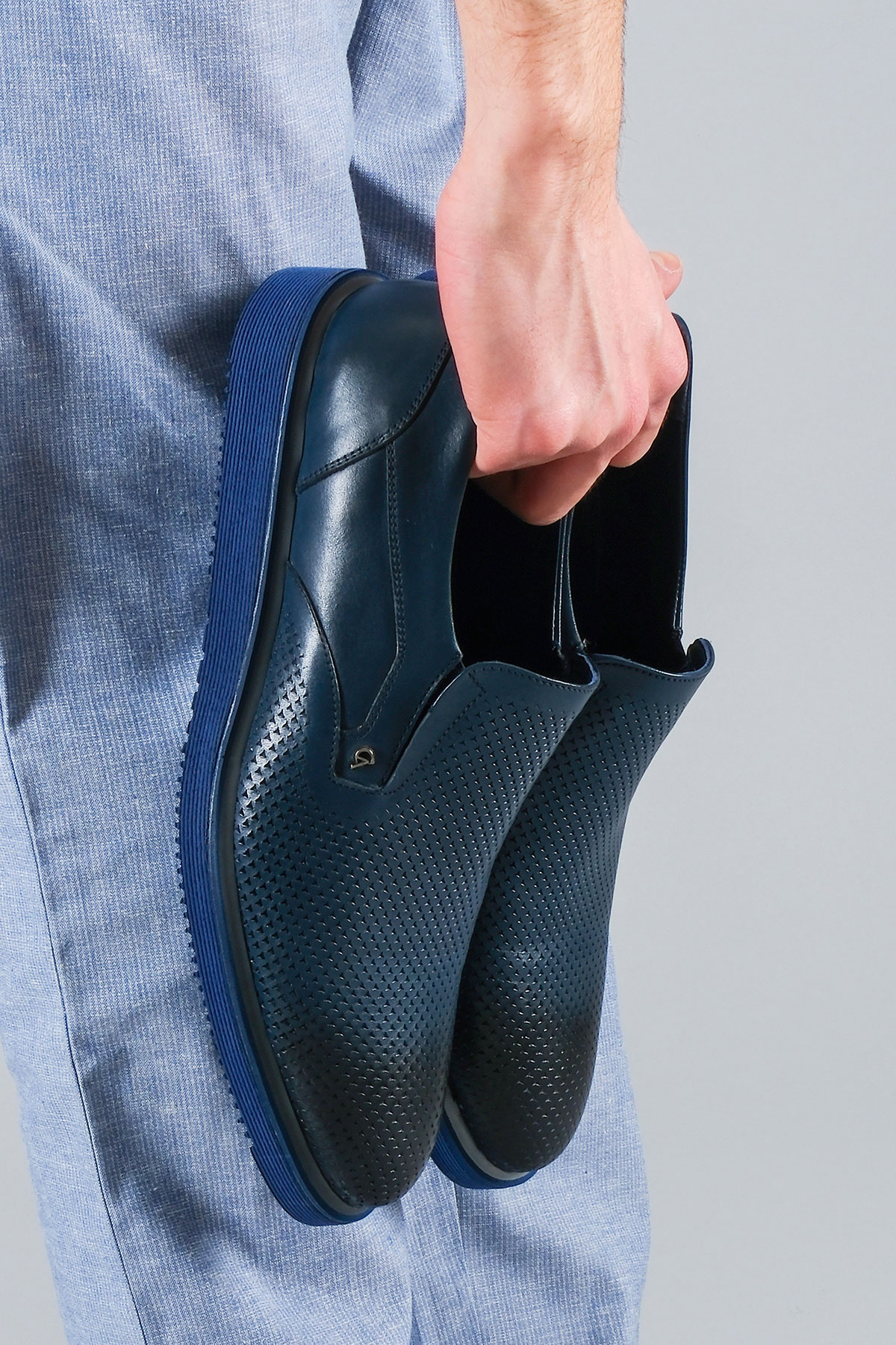 Carfier 1945 001 Lacivert Hakiki Deri Erkek Smart Casual Ayakkabı