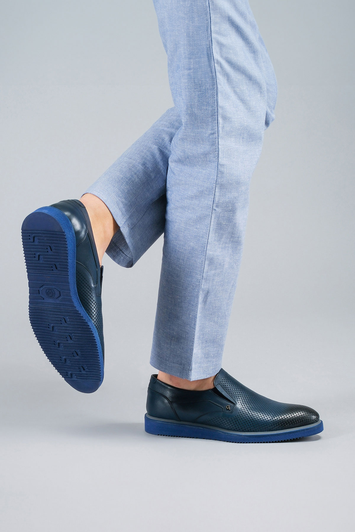 Carfier 1945 001 Lacivert Hakiki Deri Erkek Smart Casual Ayakkabı