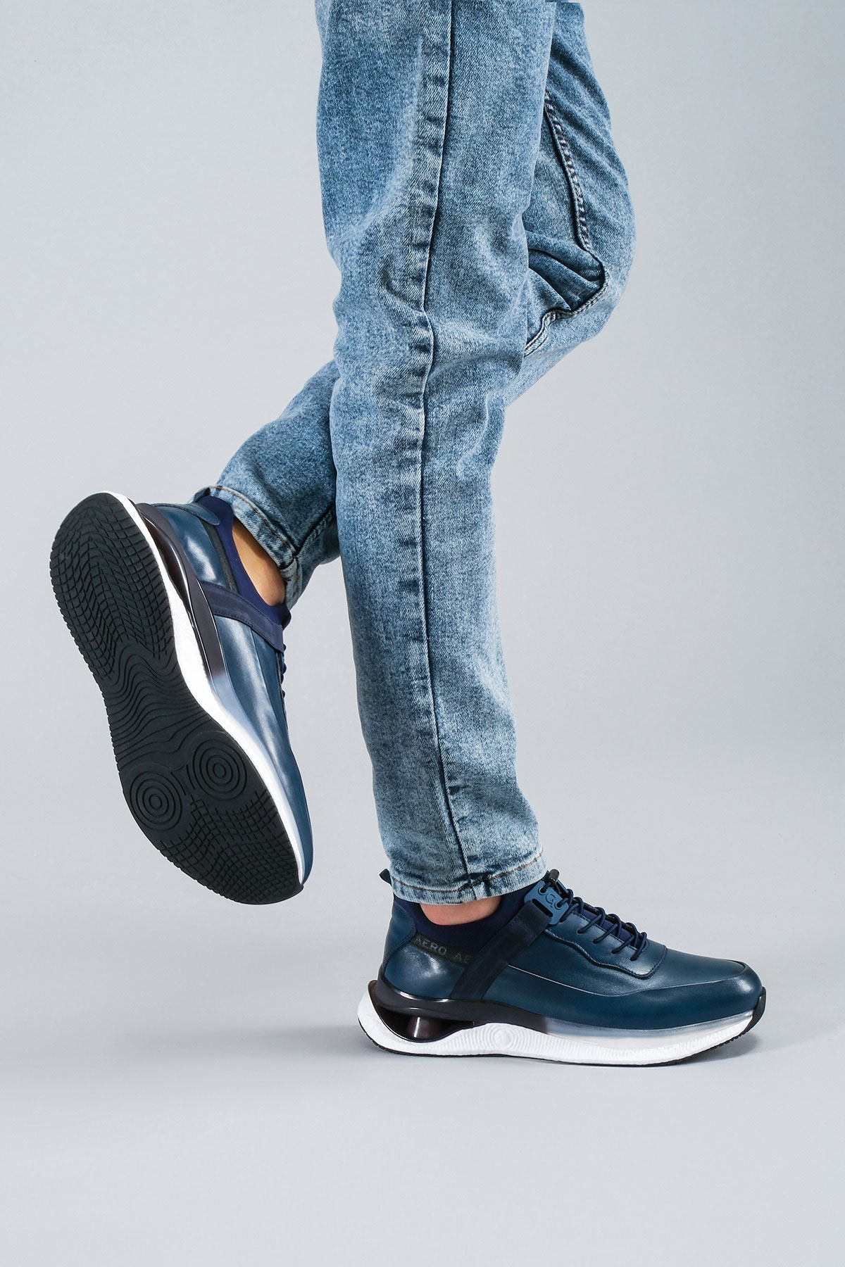 Carfier 1957 TOR Lacivert Hakiki Deri Erkek Sneaker Ayakkabı