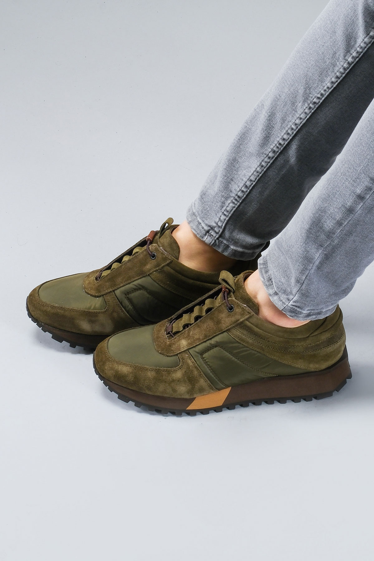 Carfier 2175 408 Haki Yeşil Süet Hakiki Deri Erkek Sneaker Ayakkabı