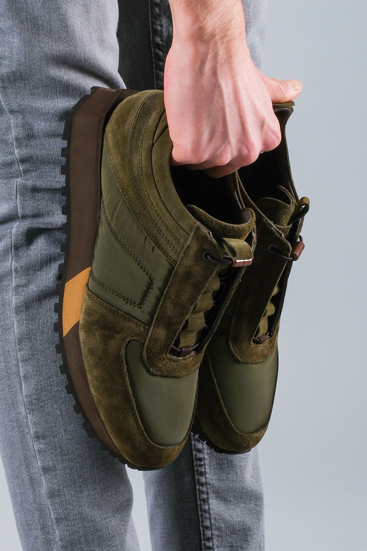Carfier 2175 408 Haki Yeşil Süet Hakiki Deri Erkek Sneaker Ayakkabı