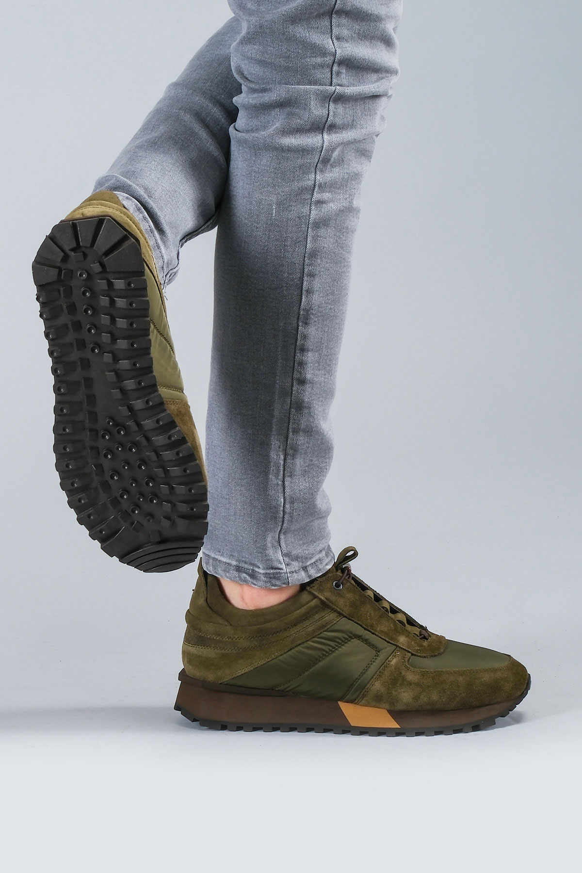 Carfier 2175 408 Haki Yeşil Süet Hakiki Deri Erkek Sneaker Ayakkabı