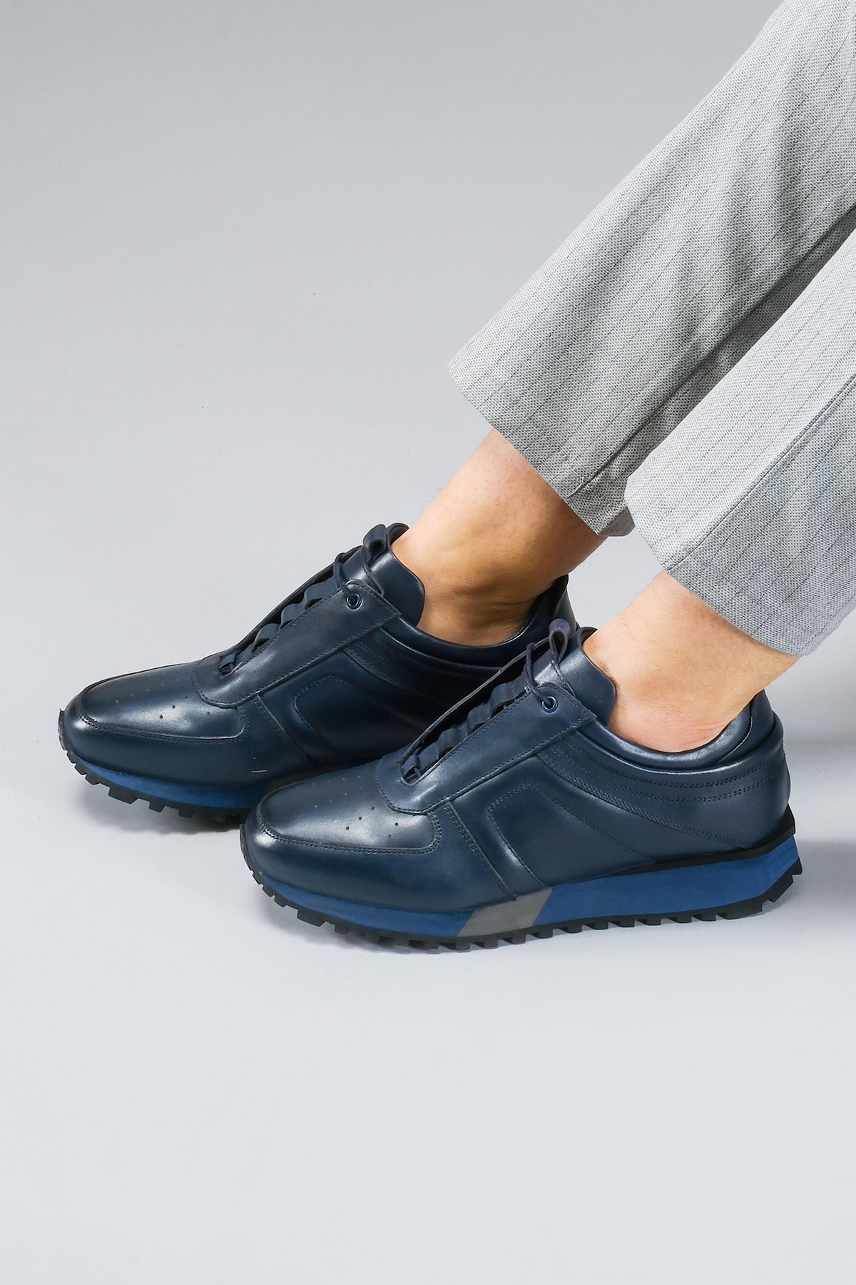 Carfier 2175 408 Lacivert Hakiki Deri Erkek Sneaker Ayakkabı