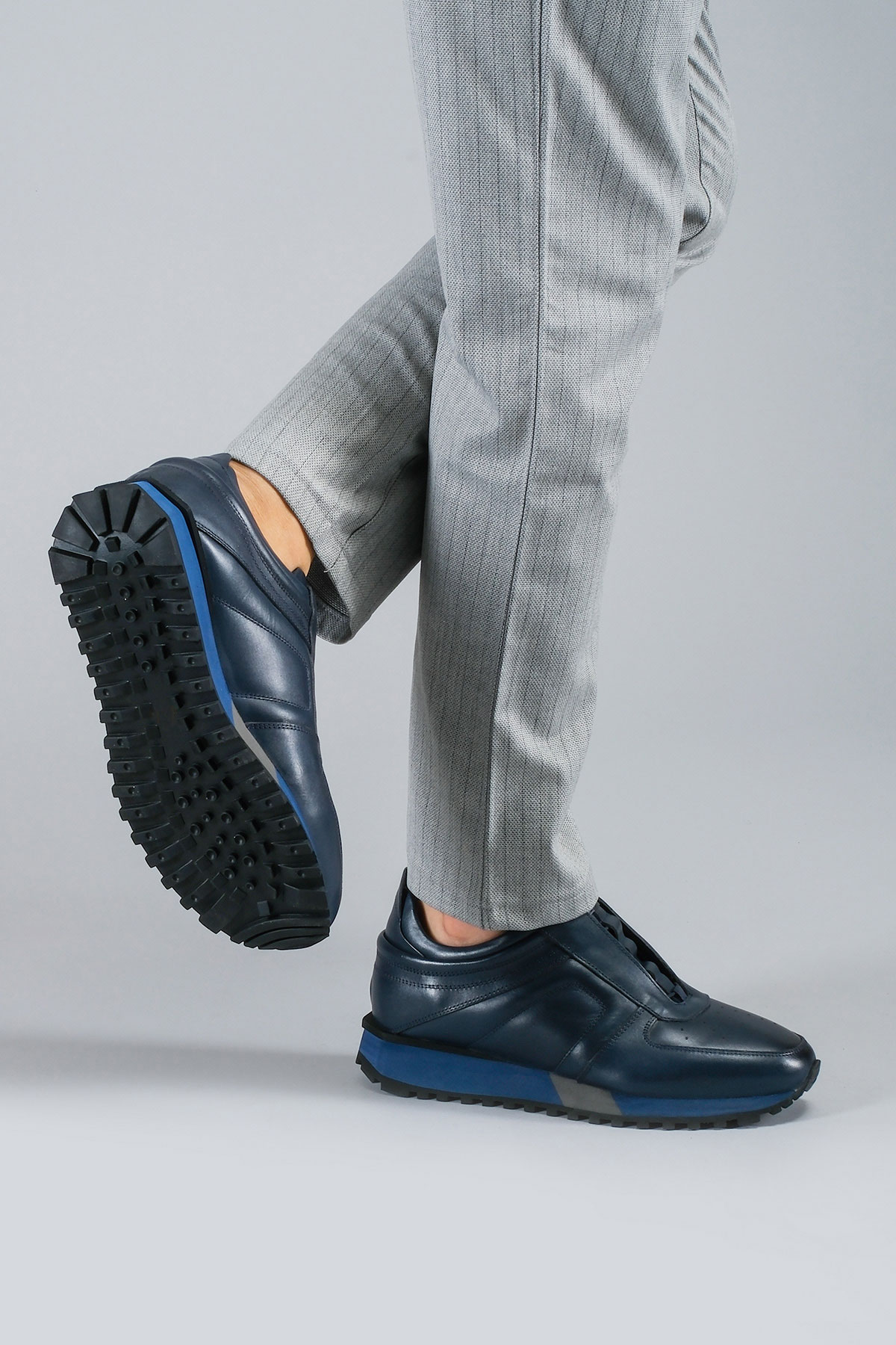 Carfier 2175 408 Lacivert Hakiki Deri Erkek Sneaker Ayakkabı