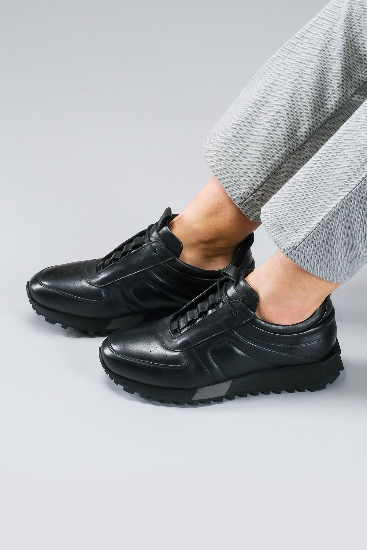 Carfier 2175 408 Siyah Hakiki Deri Erkek Sneaker Ayakkabı