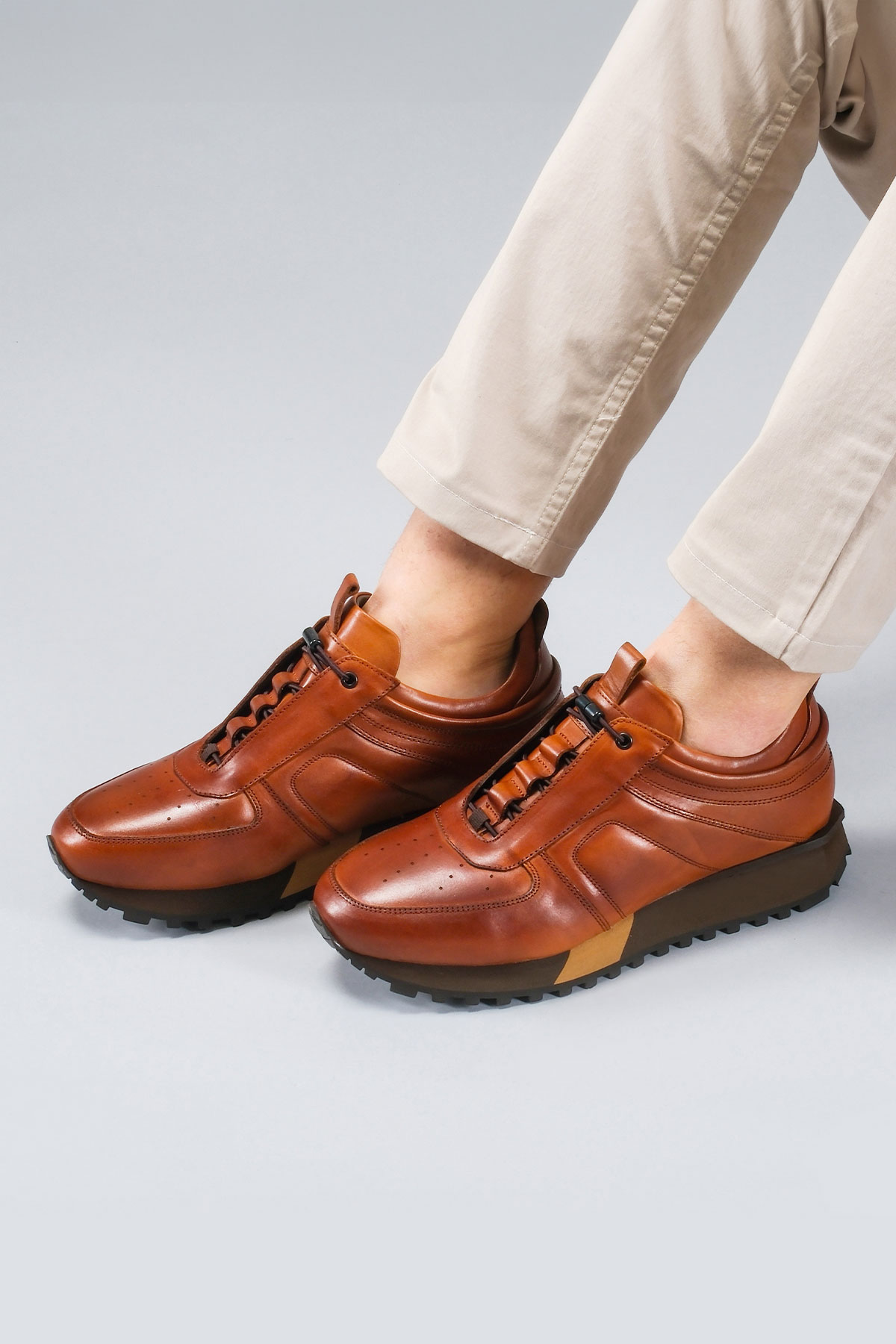 Carfier 2175 408 Taba Hakiki Deri Erkek Sneaker Ayakkabı