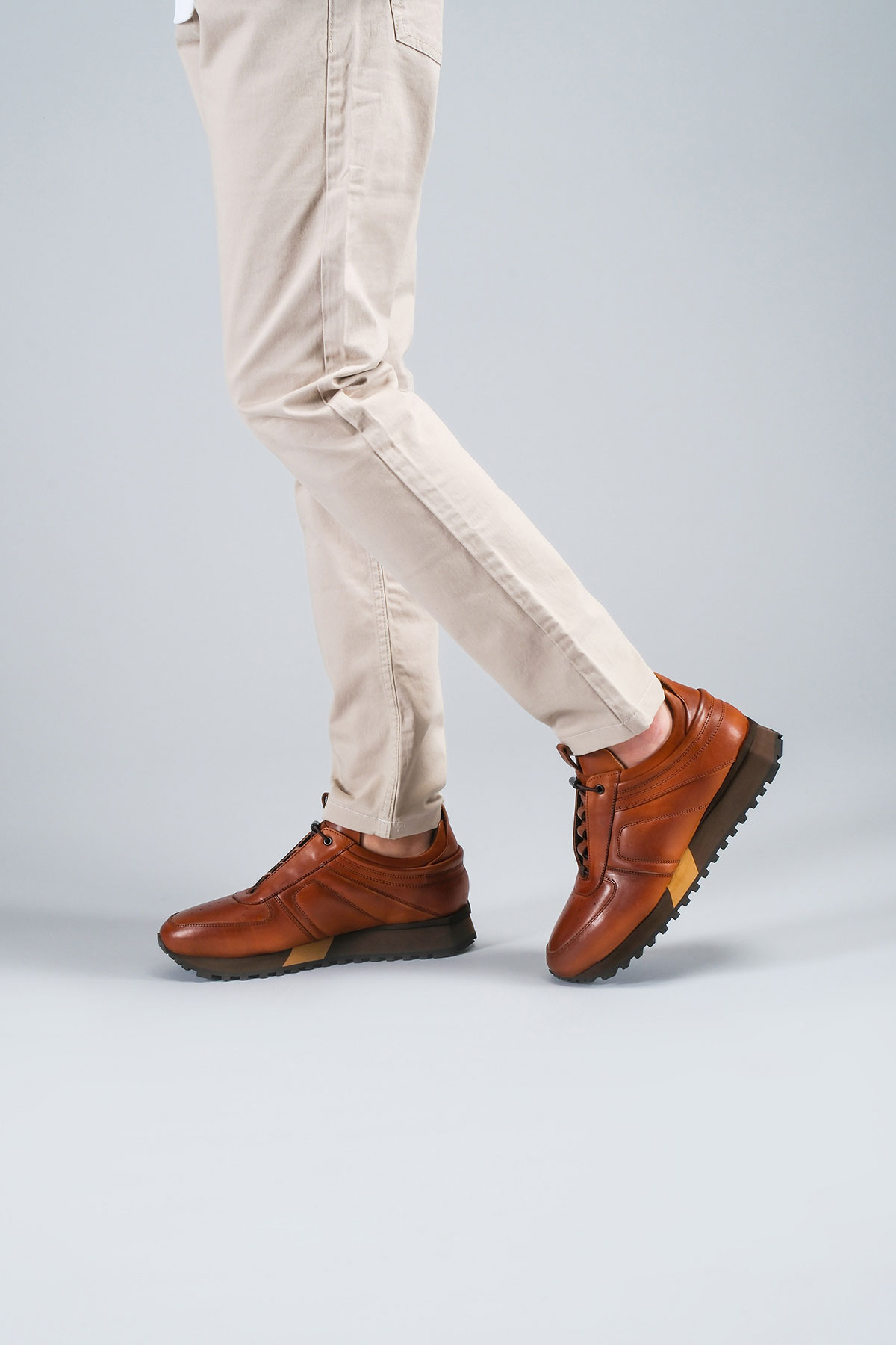 Carfier 2175 408 Taba Hakiki Deri Erkek Sneaker Ayakkabı