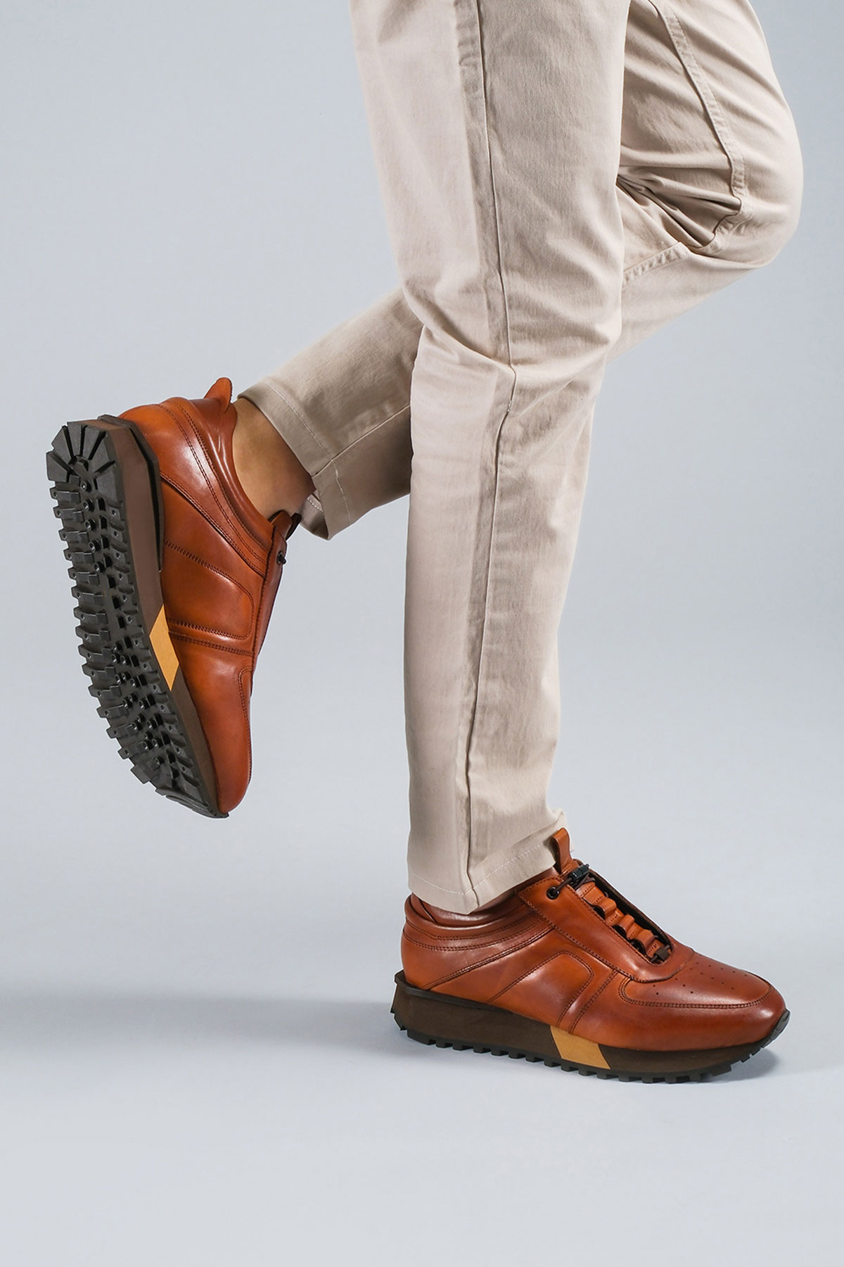 Carfier 2175 408 Taba Hakiki Deri Erkek Sneaker Ayakkabı