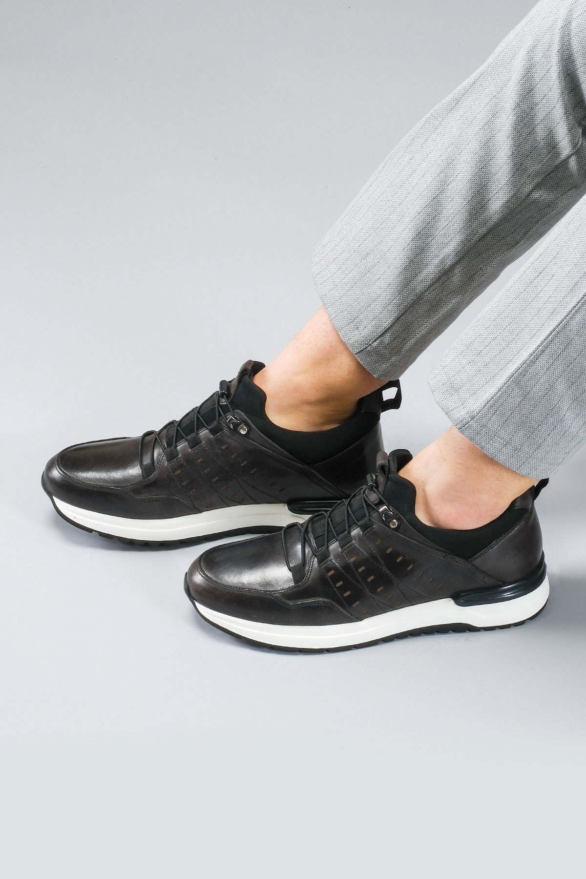 Carfier 2343 TOR Siyah Hakiki Deri Erkek Sneaker Ayakkabı