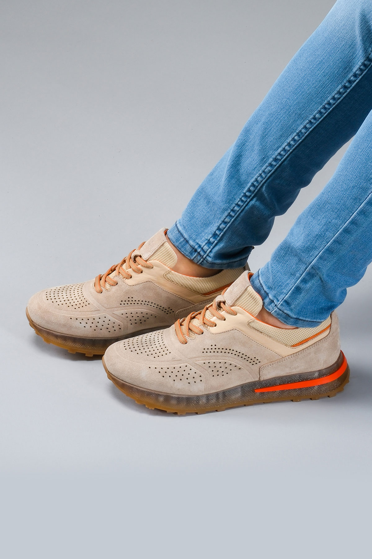 Carfier 2395 TOR Bej Süet Hakiki Deri Erkek Sneaker Ayakkabı