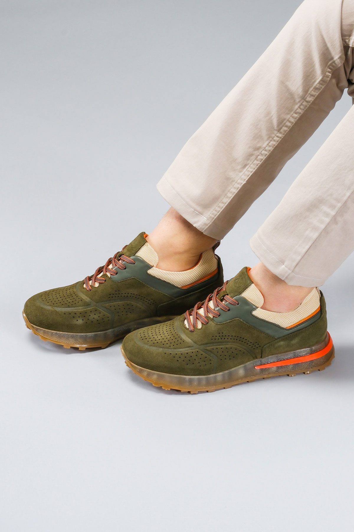 Carfier 2395 TOR Haki Yeşil Hakiki Deri Erkek Sneaker Ayakkabı