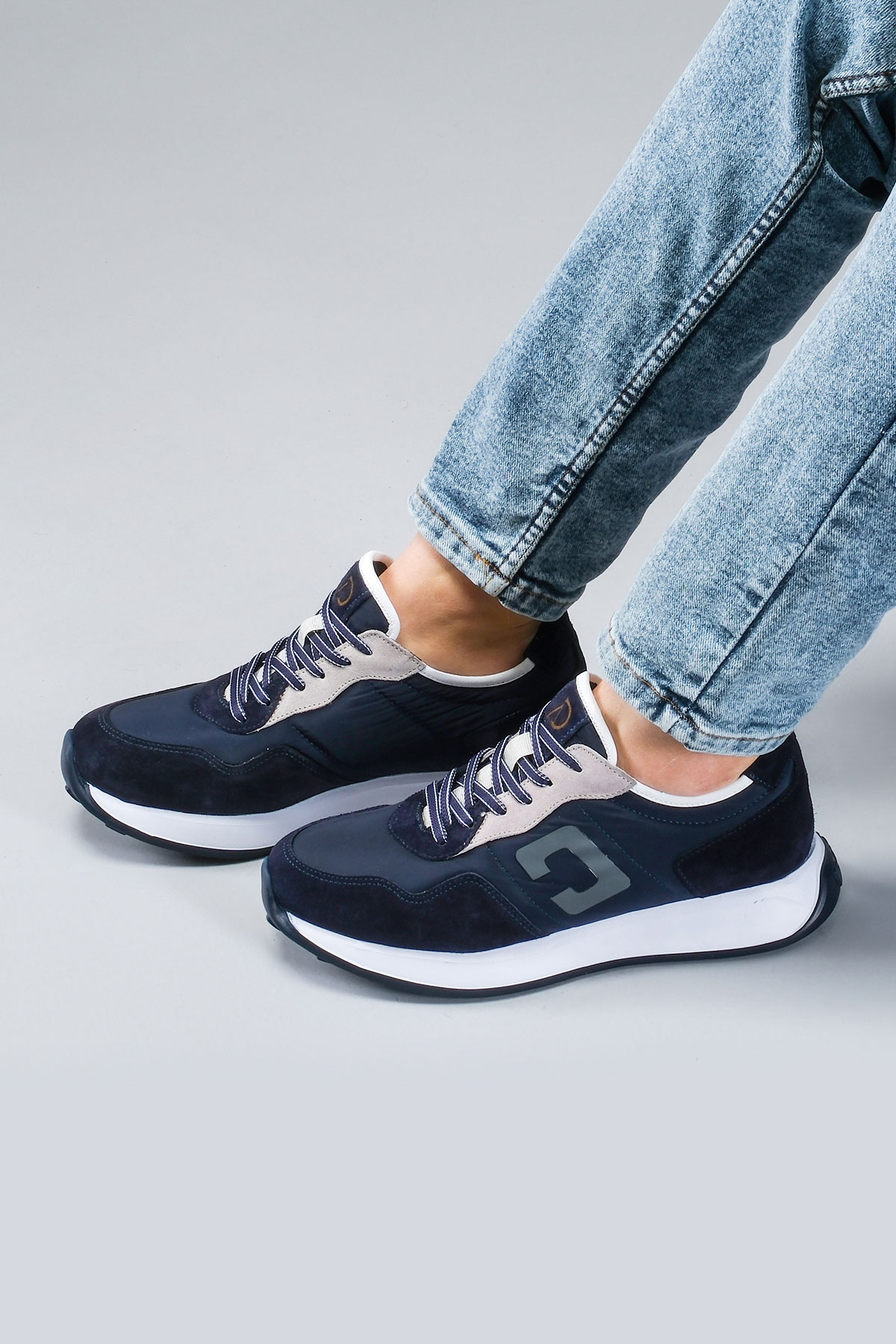 Carfier 2403 052 Lacivert Hakiki Deri Erkek Sneaker Ayakkabı