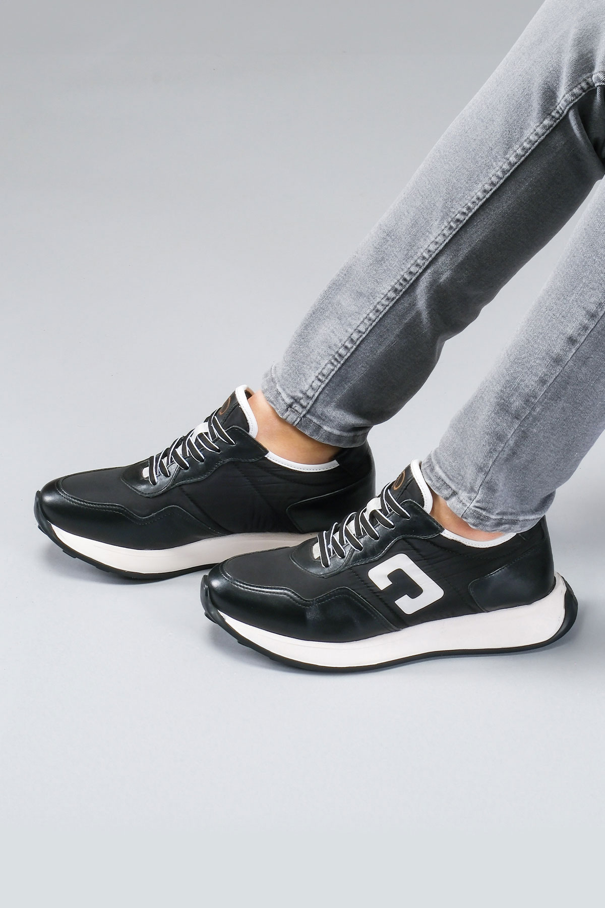Carfier 2403 052 Siyah Hakiki Deri Erkek Sneaker Ayakkabı