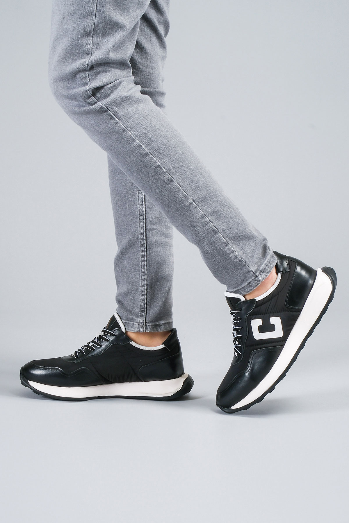 Carfier 2403 052 Siyah Hakiki Deri Erkek Sneaker Ayakkabı
