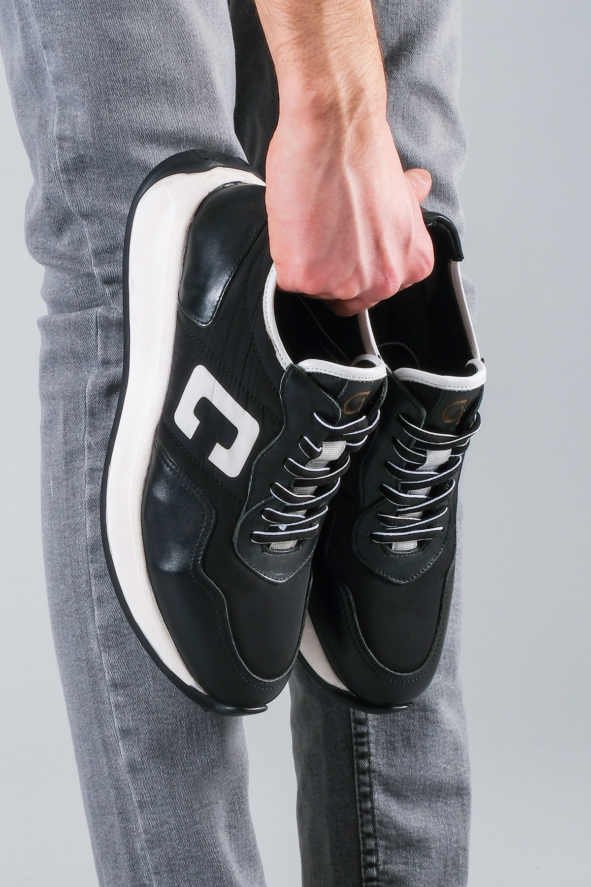 Carfier 2403 052 Siyah Hakiki Deri Erkek Sneaker Ayakkabı