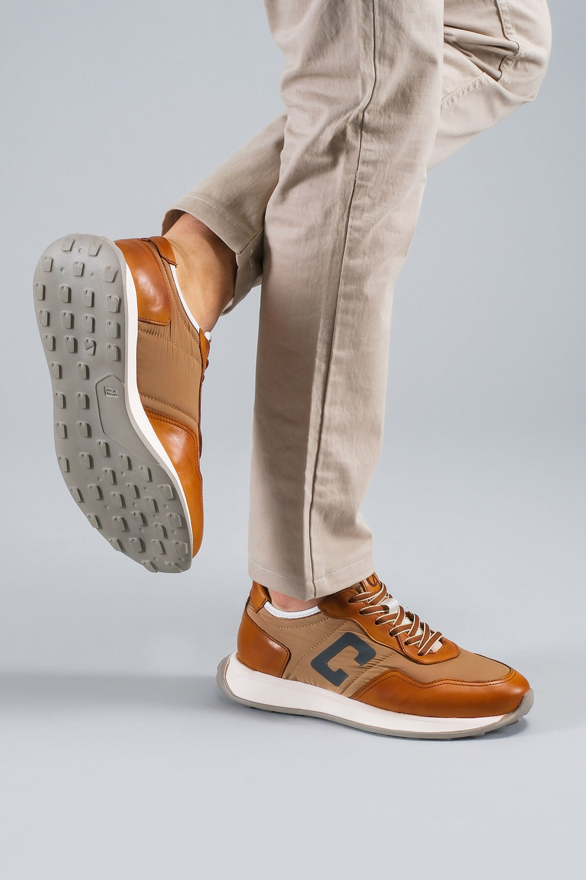 Carfier 2403 052 Taba Hakiki Deri Erkek Sneaker Ayakkabı