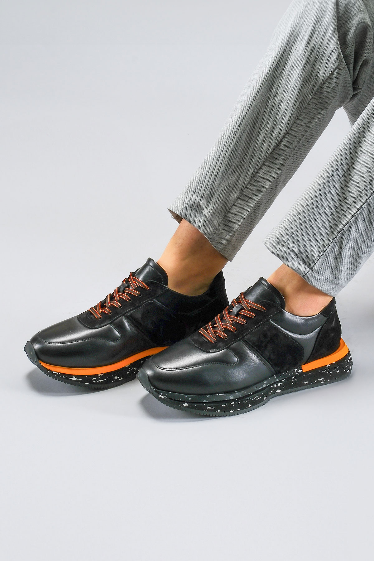 Carfier 2414 255 Siyah Hakiki Deri Erkek Sneaker Ayakkabı
