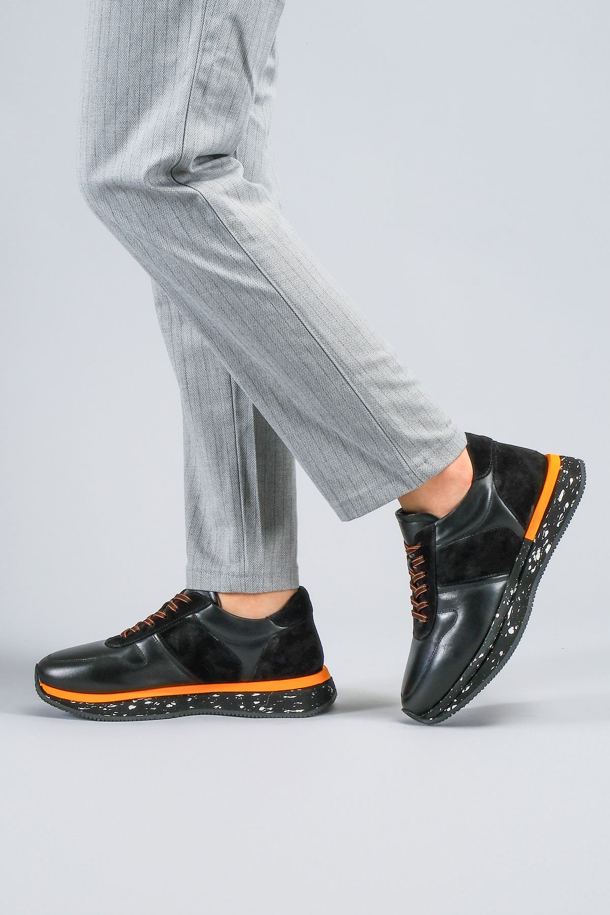 Carfier 2414 255 Siyah Hakiki Deri Erkek Sneaker Ayakkabı