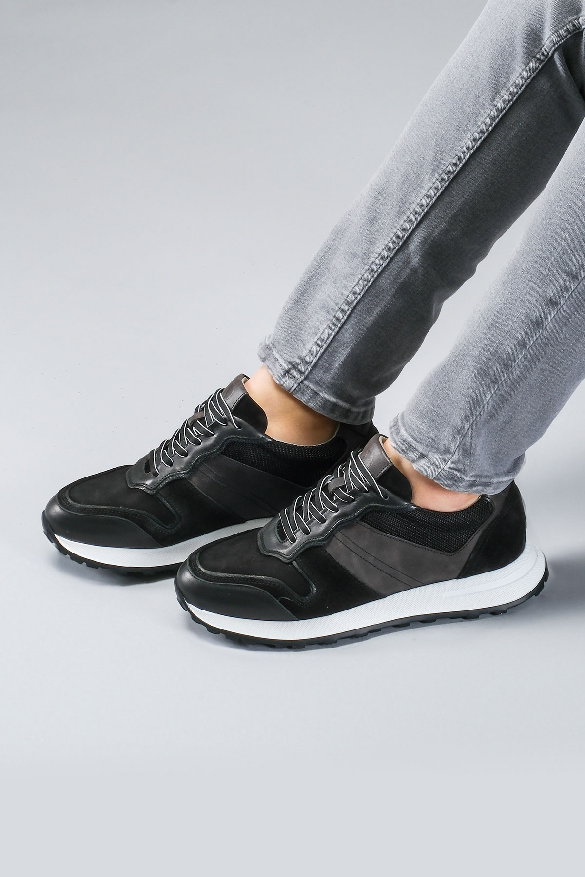 Carfier 2416 255 Siyah Hakiki Deri Erkek Sneaker Ayakkabı