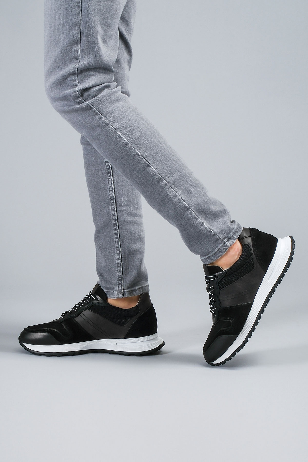 Carfier 2416 255 Siyah Hakiki Deri Erkek Sneaker Ayakkabı