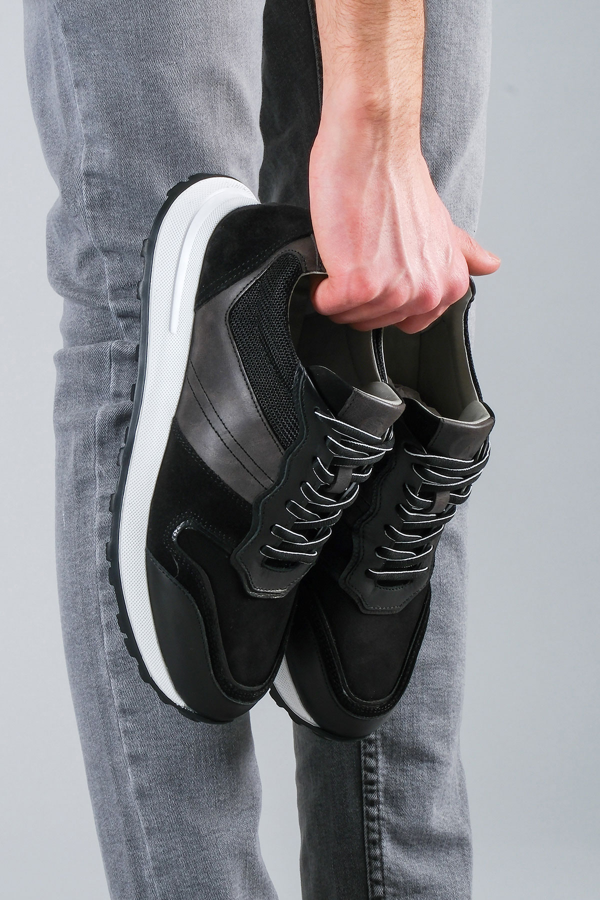 Carfier 2416 255 Siyah Hakiki Deri Erkek Sneaker Ayakkabı