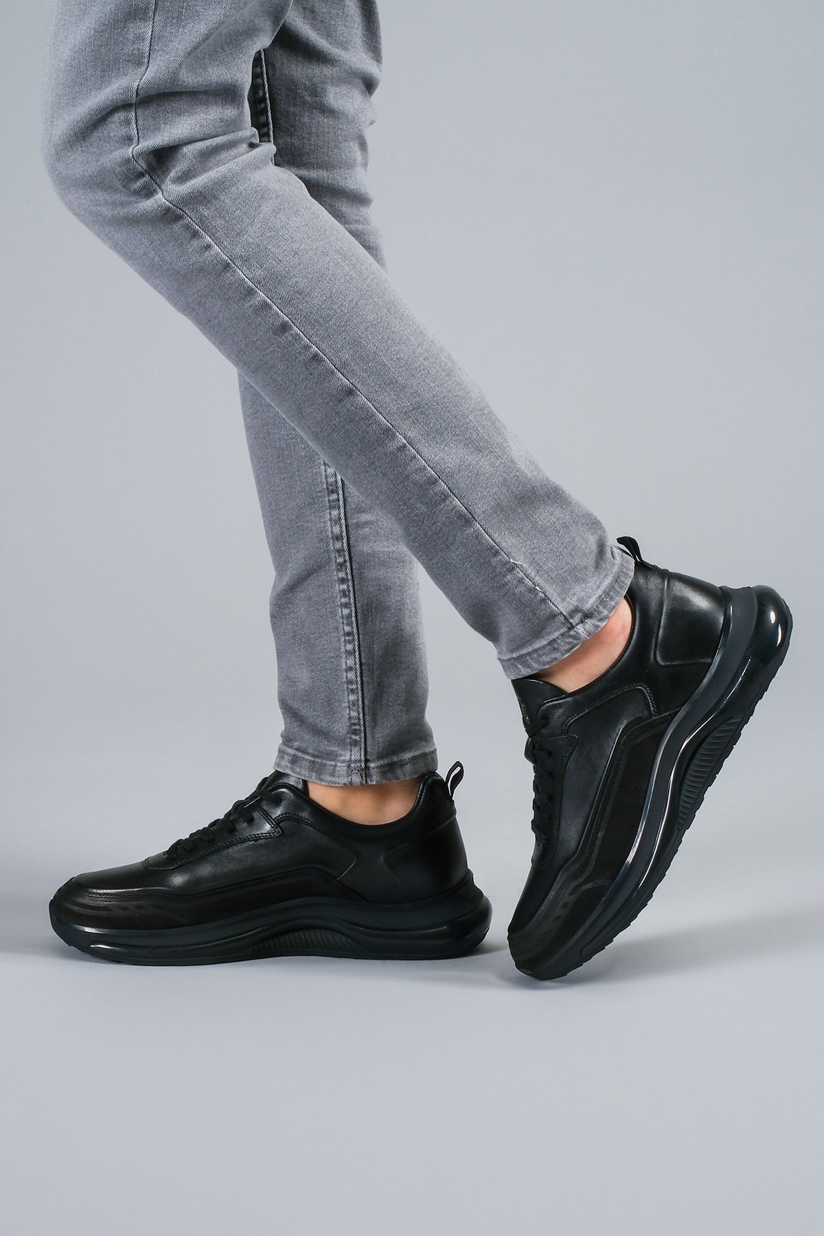 Carfier 2425 TOR Siyah Hakiki Deri Erkek Sneaker Ayakkabı