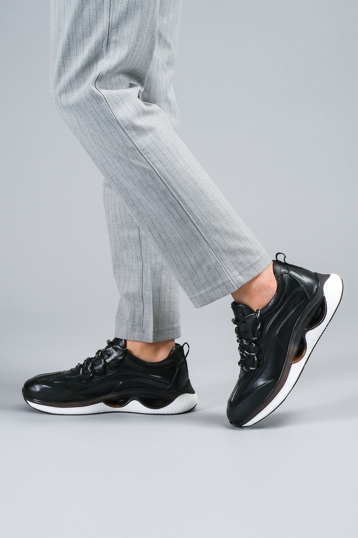 Carfier 2427 TOR Siyah Hakiki Deri Erkek Sneaker Ayakkabı