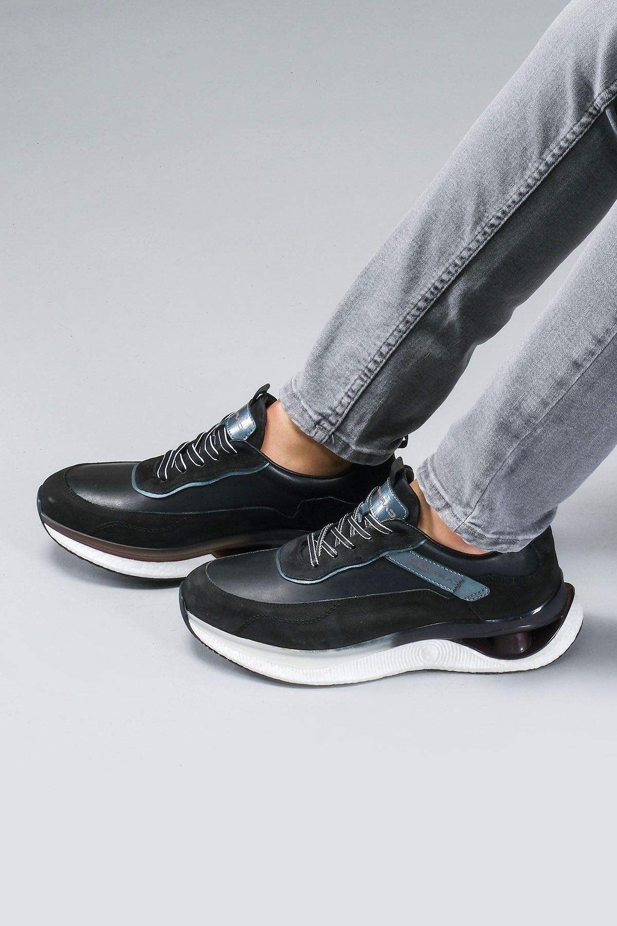 Carfier 2438 TOR Siyah Hakiki Deri Erkek Sneaker Ayakkabı