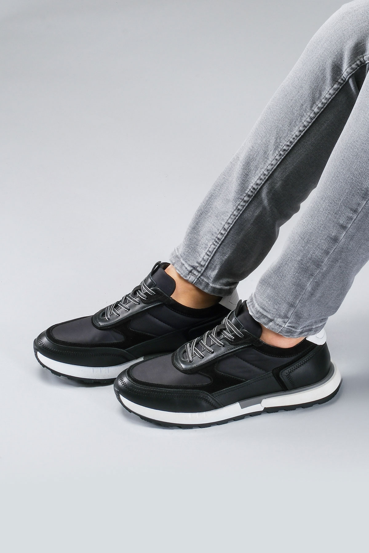 Carfier 2460 030 Siyah Hakiki Deri Erkek Sneaker Ayakkabı