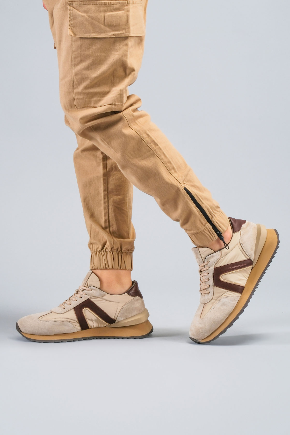 Carfier 2470 TOR Bej Hakiki Deri Erkek Sneaker Ayakkabı