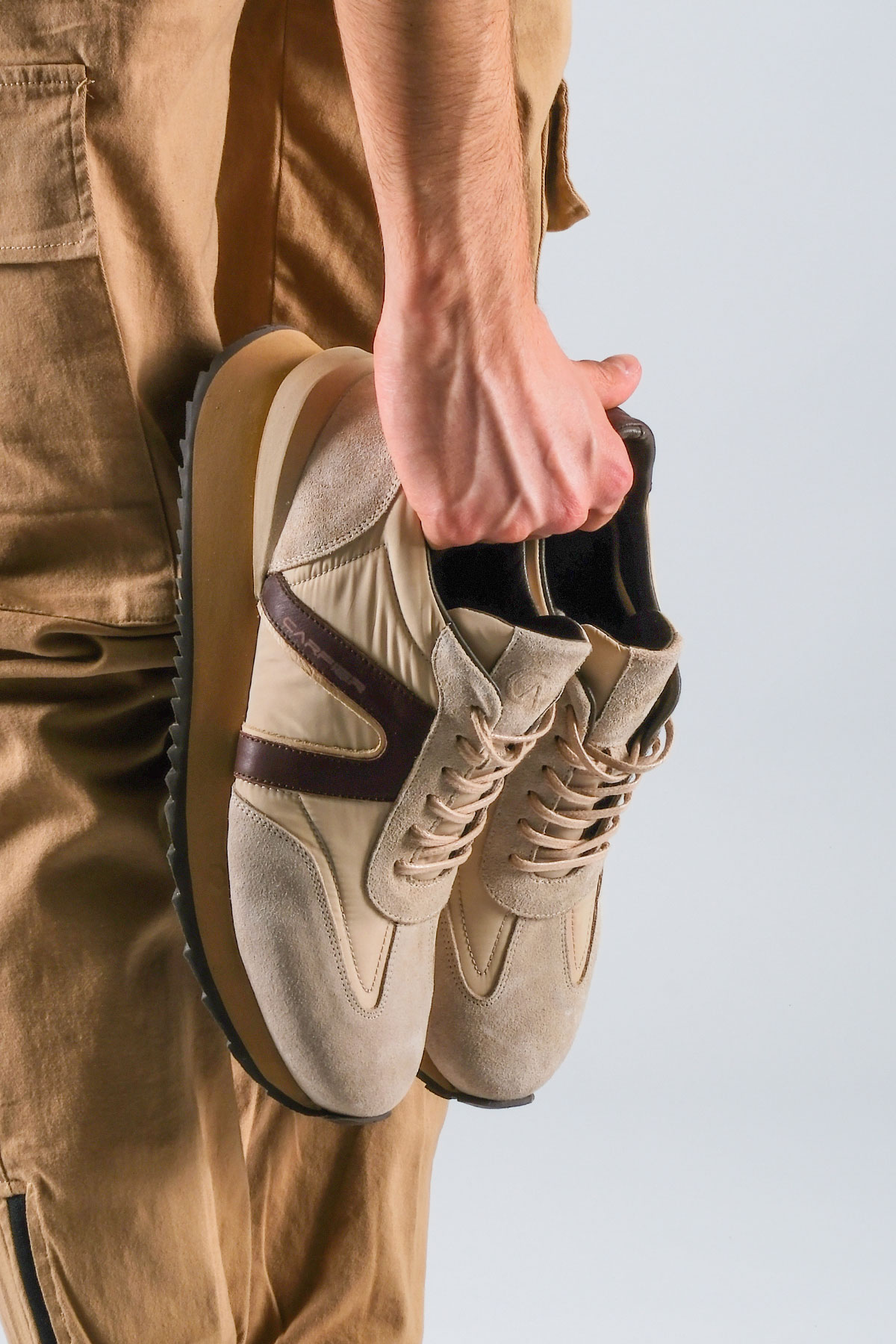Carfier 2470 TOR Bej Hakiki Deri Erkek Sneaker Ayakkabı