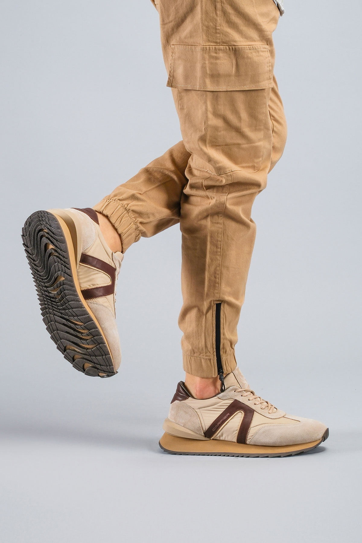 Carfier 2470 TOR Bej Hakiki Deri Erkek Sneaker Ayakkabı
