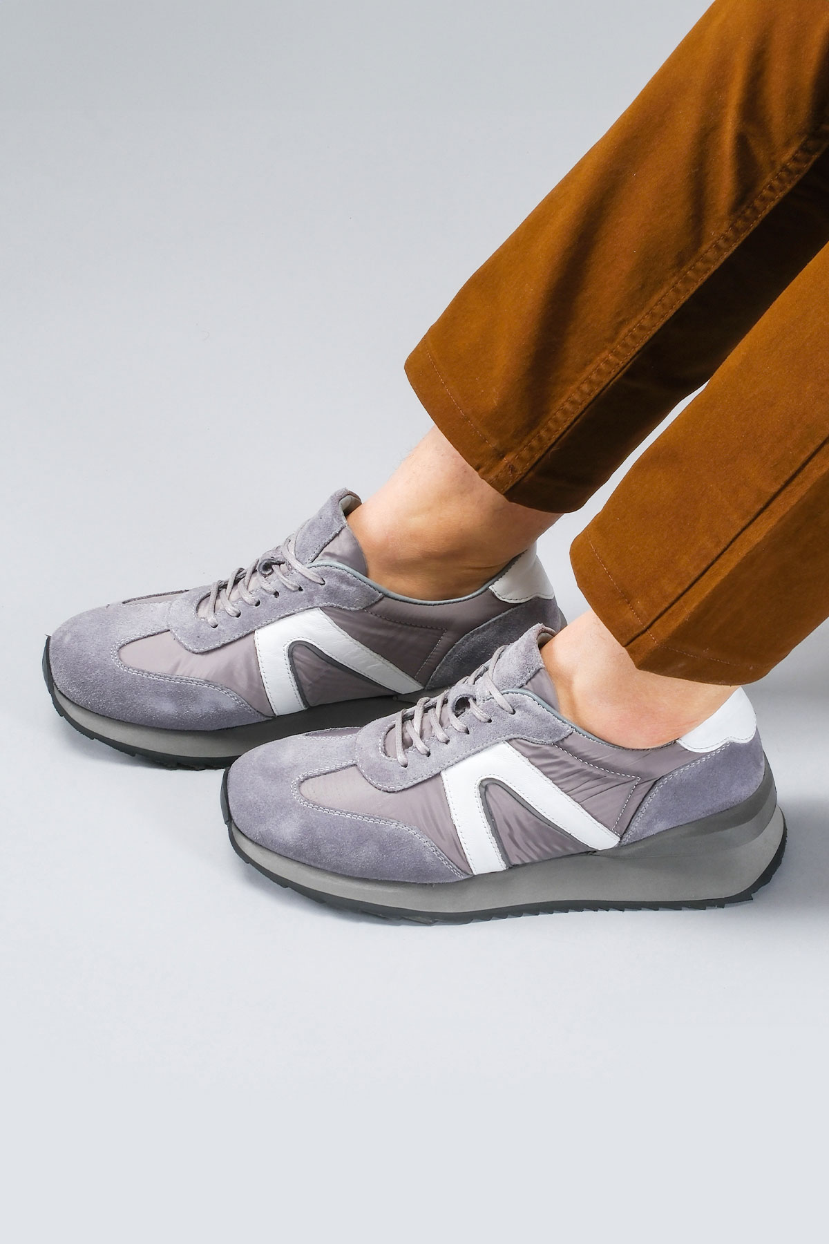 Carfier 2470 TOR Gri Hakiki Deri Erkek Sneaker Ayakkabı