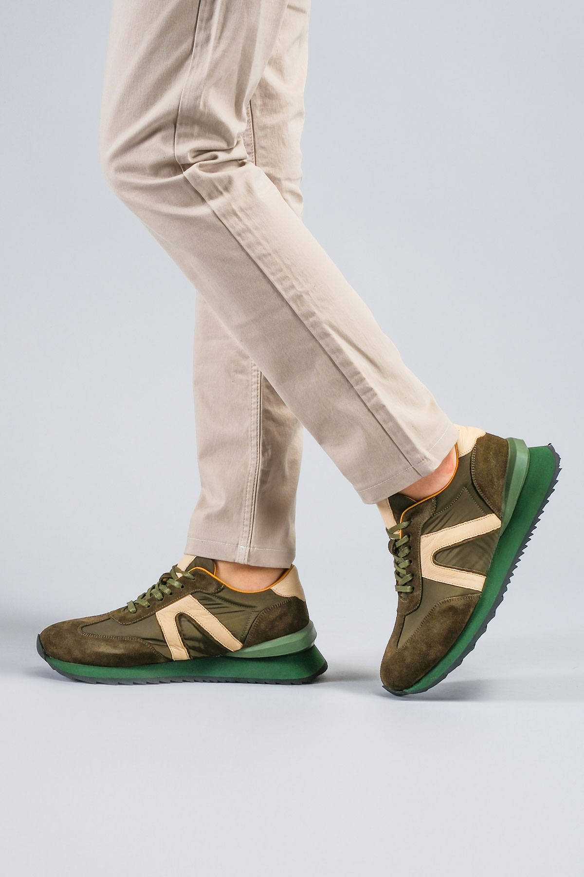 Carfier 2470 TOR Haki Yeşil Hakiki Deri Erkek Sneaker Ayakkabı
