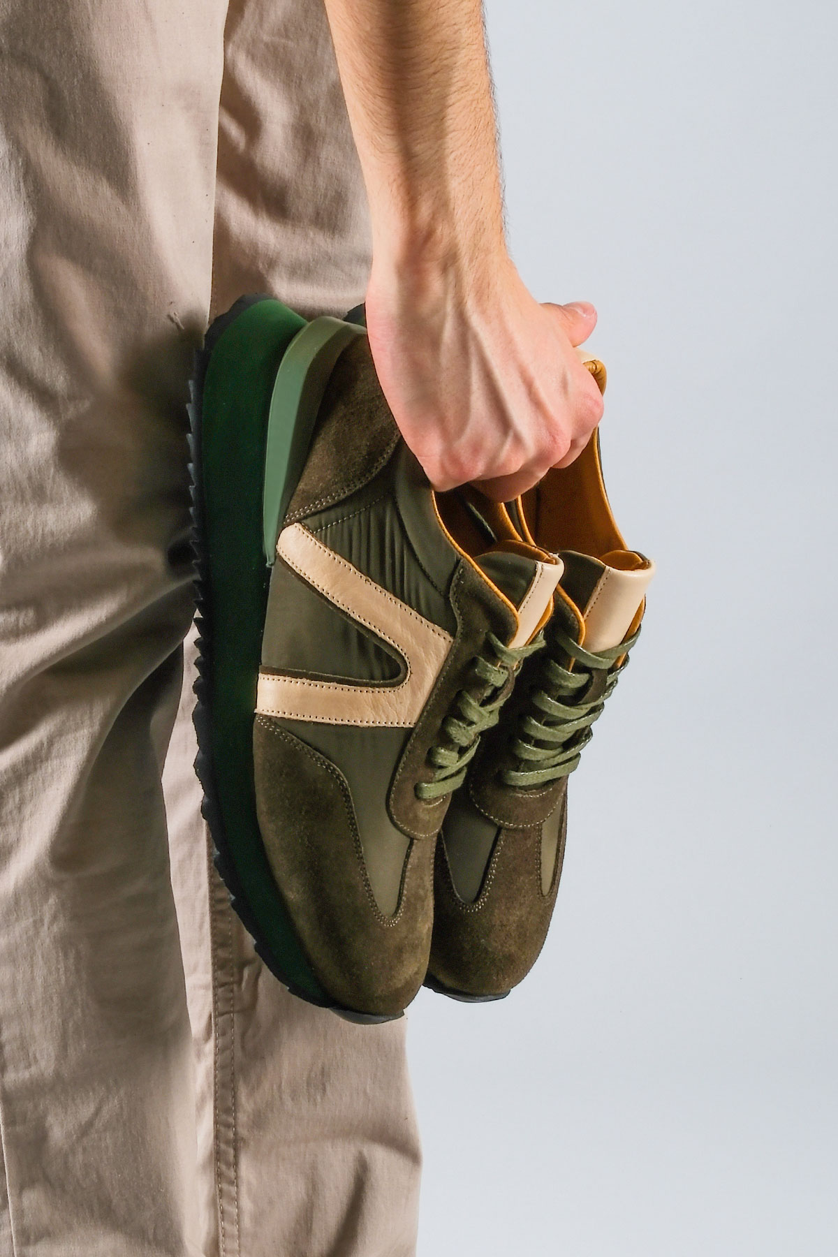 Carfier 2470 TOR Haki Yeşil Hakiki Deri Erkek Sneaker Ayakkabı