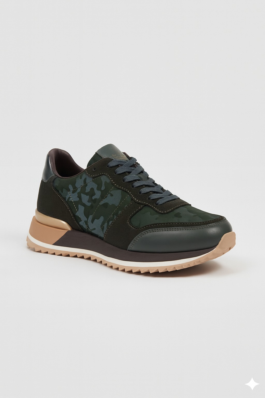 Carfier 2472 Haki Kamuflaj Hakiki Deri Sneaker Ayakkabı