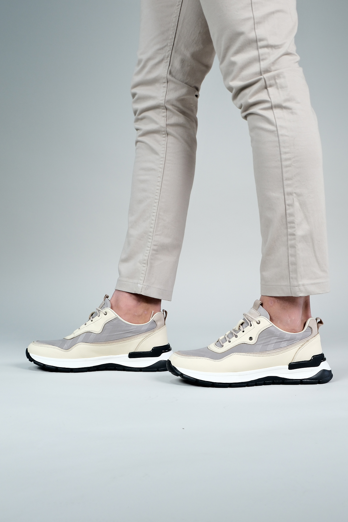 Carfier 2499 Bej Hakiki Deri Erkek Sneaker Ayakkabı