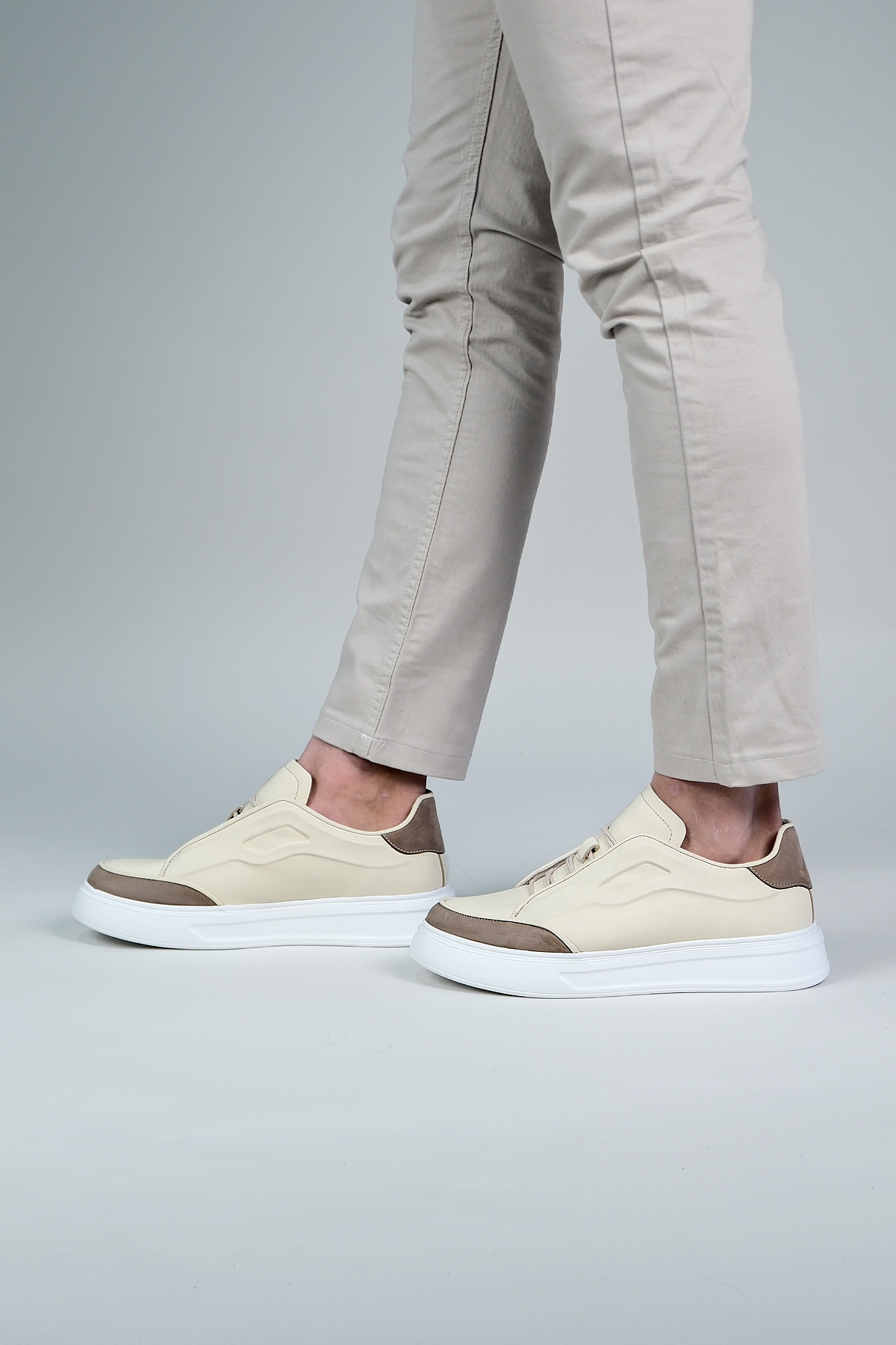 Carfier 2539 Bej Kahve Hakiki Deri Erkek Sneaker Ayakkabı