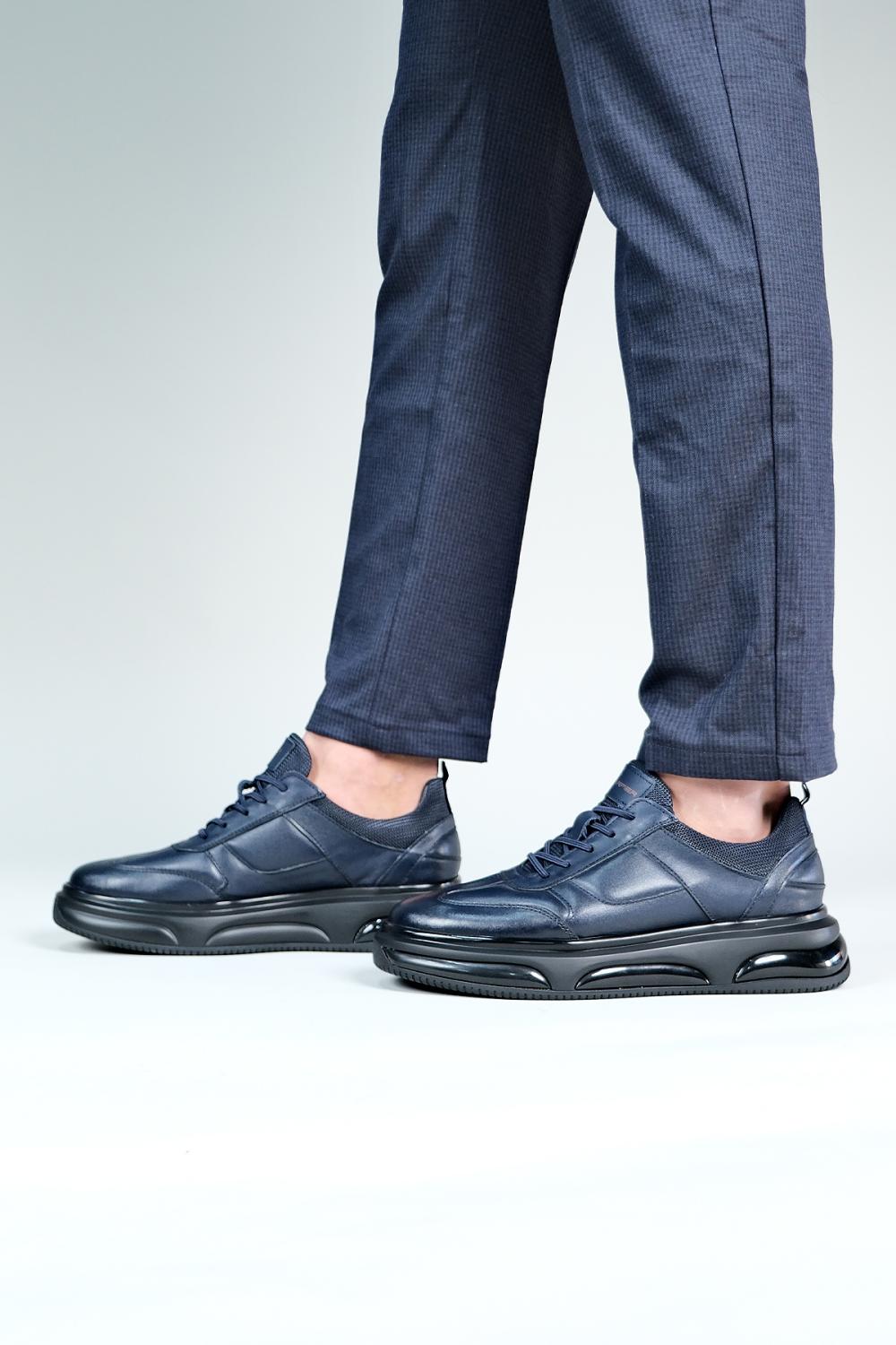 Carfier 2573 Lacivert Hakiki Deri Erkek Sneaker Ayakkabı