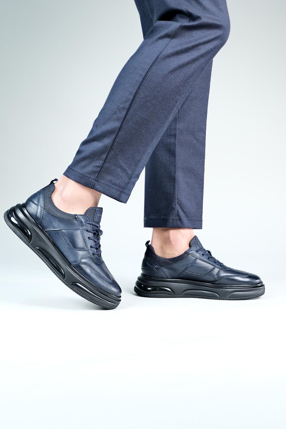 Carfier 2573 Lacivert Hakiki Deri Erkek Sneaker Ayakkabı