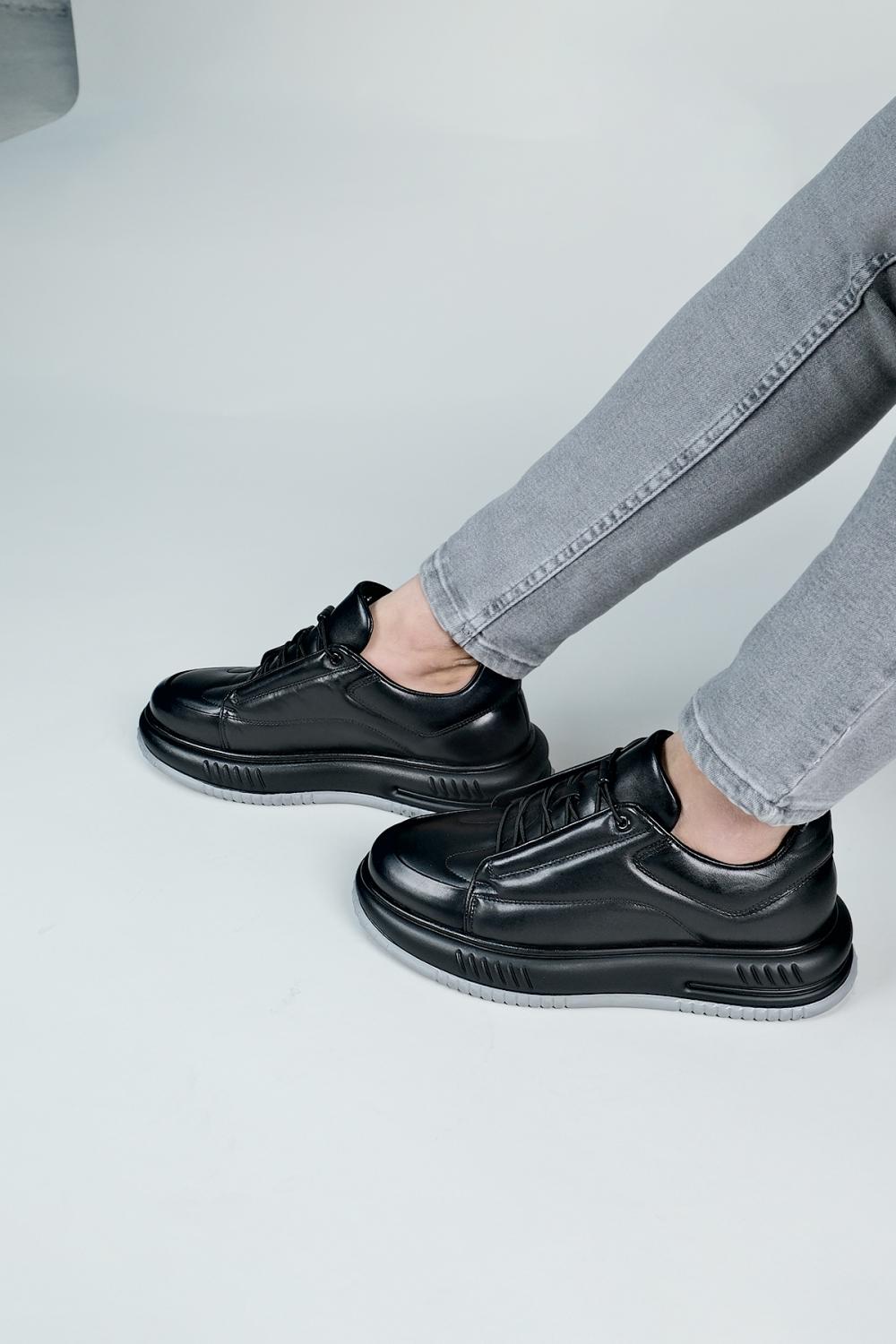 Carfier 2607 Siyah Hakiki Deri Sneaker Ayakkabı